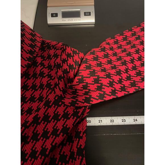 Ali Miles Jacket Womens Medium Red Black Houndstooth 3 Button Funnel Neck Peplum - Picture 6 of 8